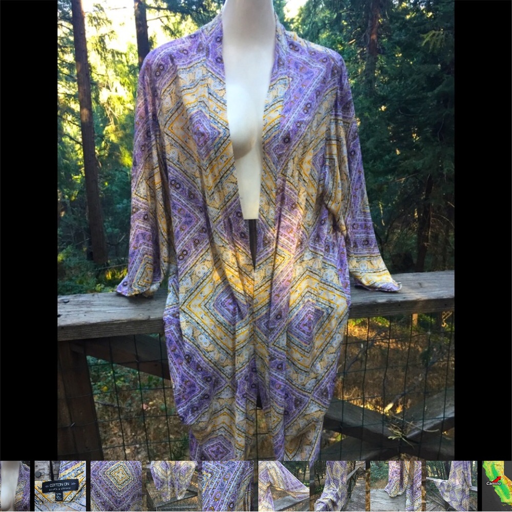 Cotton on brand kimono in lavender and sherbet yellow - Picture 2 of 12